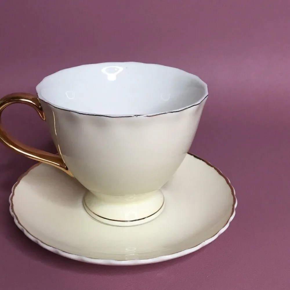 NWOB Jusalpha Light Yellow Rose Bone China Tea Coffee‎ & Saucer Cup  Set